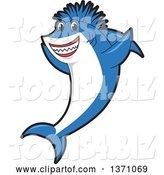 Vector Illustration of a Cartoon Cheering Shark School Mascot with a Mohawk by Mascot Junction