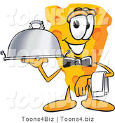 Vector Illustration of a Cartoon Cheese Mascot Carrying a Serving Platter While Waiting Tables by Mascot Junction