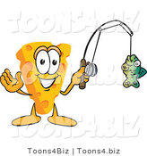 Vector Illustration of a Cartoon Cheese Mascot Fishing - Royalty Free Vector Illustration by Mascot Junction