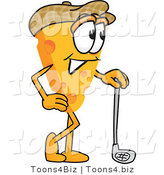 Vector Illustration of a Cartoon Cheese Mascot Golfer - Royalty Free Vector Illustration by Mascot Junction