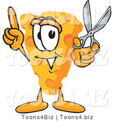 Vector Illustration of a Cartoon Cheese Mascot Holding Scissors - Royalty Free Vector Illustration by Mascot Junction
