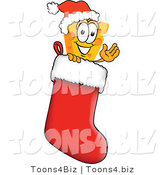 Vector Illustration of a Cartoon Cheese Mascot in a Christmas Stocking - Royalty Free Vector Illustration by Mascot Junction