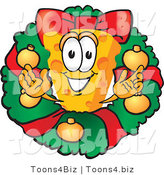 Vector Illustration of a Cartoon Cheese Mascot in a Christmas Wreath - Royalty Free Vector Illustration by Mascot Junction