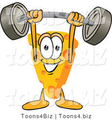 Vector Illustration of a Cartoon Cheese Mascot Lifting a Barbell - Royalty Free Vector Illustration by Mascot Junction