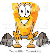 Vector Illustration of a Cartoon Cheese Mascot Lifting Weights - Royalty Free Vector Illustration by Toons4Biz