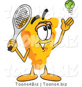 Vector Illustration of a Cartoon Cheese Mascot Playing Tennis - Royalty Free Vector Illustration by Mascot Junction