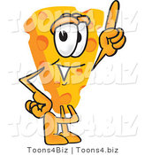 Vector Illustration of a Cartoon Cheese Mascot Pointing Upwards by Toons4Biz