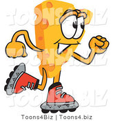 Vector Illustration of a Cartoon Cheese Mascot Roller Blading - Royalty Free Vector Illustration by Mascot Junction