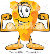 Vector Illustration of a Cartoon Cheese Mascot Showing His Strength by Flexing His Strong Bicep Arm Muscles by Toons4Biz
