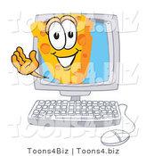 Vector Illustration of a Cartoon Cheese Mascot Waving from Inside a Computer Screen by Toons4Biz