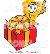 Vector Illustration of a Cartoon Cheese Mascot with a Christmas Gift - Royalty Free Vector Illustration by Mascot Junction