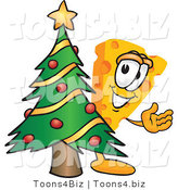 Vector Illustration of a Cartoon Cheese Mascot with a Christmas Tree - Royalty Free Vector Illustration by Mascot Junction