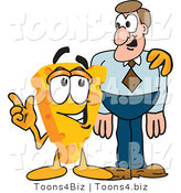 Vector Illustration of a Cartoon Cheese Mascot with a Man - Royalty Free Vector Illustration by Mascot Junction