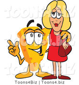 Vector Illustration of a Cartoon Cheese Mascot with a Woman - Royalty Free Vector Illustration by Mascot Junction