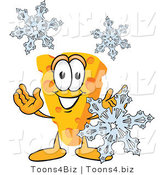 Vector Illustration of a Cartoon Cheese Mascot with Snowflakes - Royalty Free Vector Illustration by Mascot Junction