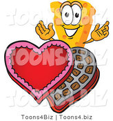 Vector Illustration of a Cartoon Cheese Mascot with Valentines Chocolate - Royalty Free Vector Illustration by Mascot Junction