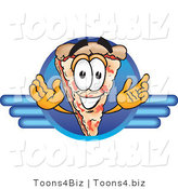 Vector Illustration of a Cartoon Cheese Pizza Mascot on a Blue Business Logo by Mascot Junction