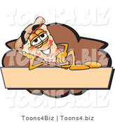 Vector Illustration of a Cartoon Cheese Pizza Mascot Reclining on a Blank Tan and Brown Label by Mascot Junction