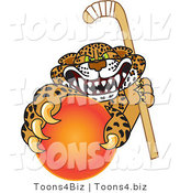 Vector Illustration of a Cartoon Cheetah Mascot Grabbing a Hockey Ball by Mascot Junction