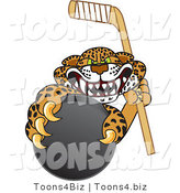 Vector Illustration of a Cartoon Cheetah Mascot Grabbing a Hockey Puck by Mascot Junction