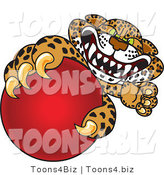 Vector Illustration of a Cartoon Cheetah Mascot Grabbing a Red Ball by Mascot Junction