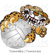 Vector Illustration of a Cartoon Cheetah Mascot Grabbing a Volleyball by Mascot Junction