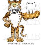 Vector Illustration of a Cartoon Cheetah Mascot Holding a Tooth by Mascot Junction