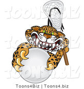 Vector Illustration of a Cartoon Cheetah Mascot Playing Lacrosse by Mascot Junction