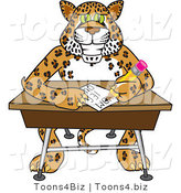 Vector Illustration of a Cartoon Cheetah Mascot Writing in Class by Mascot Junction