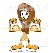 Vector Illustration of a Cartoon Chicken Drumstick Mascot Flexing His Arm Muscles by Mascot Junction