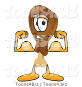 Vector Illustration of a Cartoon Chicken Drumstick Mascot Flexing His Arm Muscles by Toons4Biz