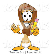 Vector Illustration of a Cartoon Chicken Drumstick Mascot Holding a Pencil by Mascot Junction
