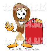 Vector Illustration of a Cartoon Chicken Drumstick Mascot Holding a Red Sales Price Tag by Mascot Junction
