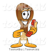 Vector Illustration of a Cartoon Chicken Drumstick Mascot Holding a Telephone by Mascot Junction
