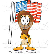 Vector Illustration of a Cartoon Chicken Drumstick Mascot Pledging Allegiance to an American Flag by Mascot Junction