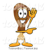 Vector Illustration of a Cartoon Chicken Drumstick Mascot Waving and Pointing by Mascot Junction