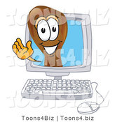 Vector Illustration of a Cartoon Chicken Drumstick Mascot Waving from Inside a Computer Screen by Mascot Junction