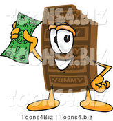 Vector Illustration of a Cartoon Chocolate Mascot Holding a Dollar Bill by Mascot Junction