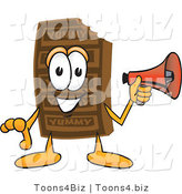 Vector Illustration of a Cartoon Chocolate Mascot Holding a Megaphone by Toons4Biz