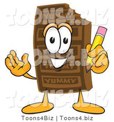 Vector Illustration of a Cartoon Chocolate Mascot Holding a Pencil by Mascot Junction