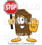 Vector Illustration of a Cartoon Chocolate Mascot Holding a Stop Sign by Toons4Biz