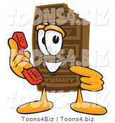 Vector Illustration of a Cartoon Chocolate Mascot Holding a Telephone by Toons4Biz