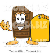 Vector Illustration of a Cartoon Chocolate Mascot Holding a Yellow Sales Price Tag by Toons4Biz