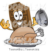 Vector Illustration of a Cartoon Chocolate Mascot Serving a Thanksgiving Turkey on a Platter by Mascot Junction