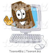 Vector Illustration of a Cartoon Chocolate Mascot Waving from Inside a Computer Screen by Mascot Junction