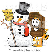 Vector Illustration of a Cartoon Chocolate Mascot with a Snowman on Christmas by Mascot Junction