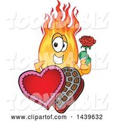 Vector Illustration of a Cartoon Comet Mascot Holding a Rose over a Valentines Day Candy Box by Mascot Junction