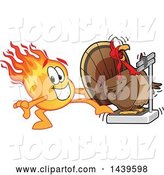 Vector Illustration of a Cartoon Comet Mascot Stepping on a Scale to Shock a Turkey by Mascot Junction