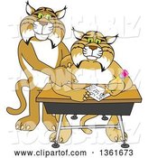 Vector Illustration of a Cartoon Compassionate Bobcat Mascot Tutoring a Worried Student by Mascot Junction