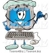 Vector Illustration of a Cartoon Computer Mascot Doctor Holding a Stethoscope by Mascot Junction
